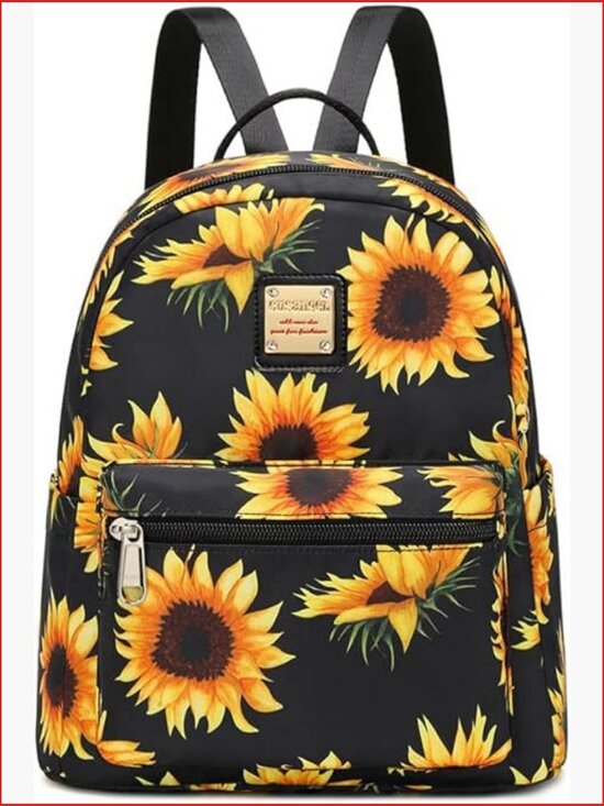 Handbags - Mini Backpack Purse for Women with Water Bottle Pockets, Sunflower Print